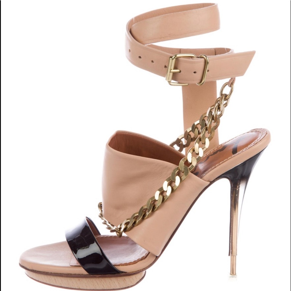 Lanvin Leather Chain Link Sandals Sz 38.5